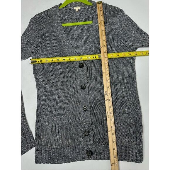 J.Crew Metallic Silver Knit Sweater Cardigan Shiny Glam Pockets V Neck Sz M - Picture 7 of 11